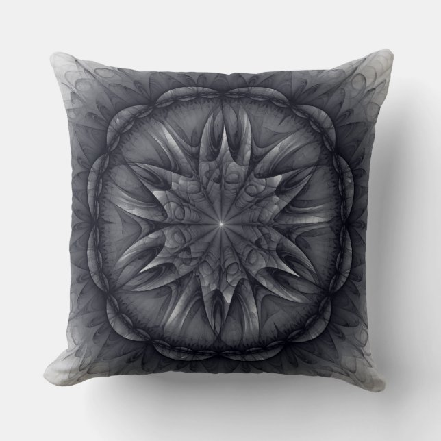 Black flowery spiritual pattern cushion (Front)