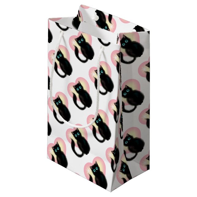 Black Fluffy Kitten Small Gift Bag (Front Angled)