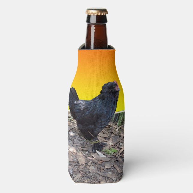 Black Fluffy Rooster, Bottle Cooler (Bottle Front)
