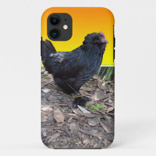 Black Fluffy Rooster Dimensional Art, iPhone 11 Case