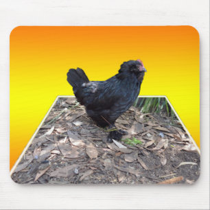 Black Fluffy Rooster Dimensional Art, Mouse Pad