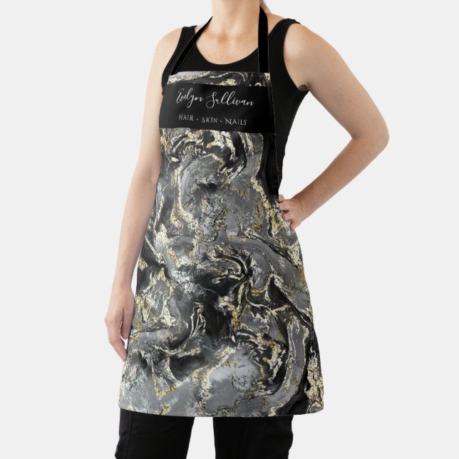 black fluid marble beauty professional apron (Insitu)