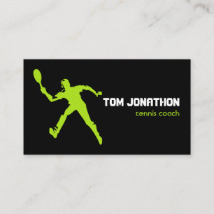 Black fluorescent yellow silhouette tennis player  business card