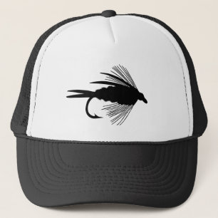 Black fly fishing lure trucker hat