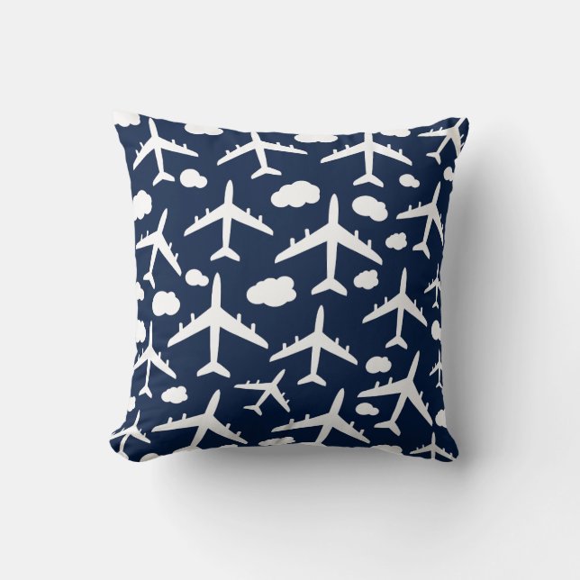 Black flying aeroplanes aircraft pattern  cushion (Front)