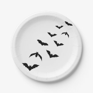 Black Flying Bat Silhouettes Simple Halloween Paper Plate