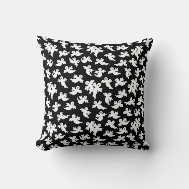 Black Flying Ghosts Pillow (Front)