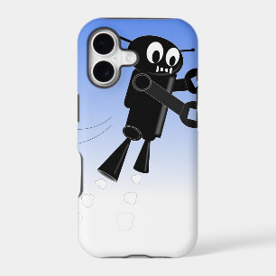 Black Flying Robot Blue Sky Background
