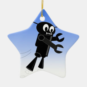 Black Flying Robot Blue Sky Background Ceramic Tree Decoration