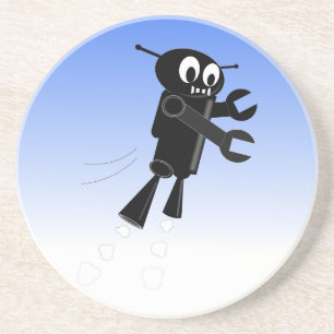 Black Flying Robot Blue Sky Background Coaster