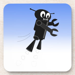 Black Flying Robot Blue Sky Background Coaster