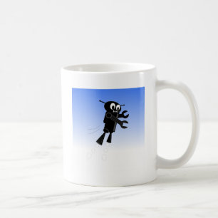 Black Flying Robot Blue Sky Background Coffee Mug