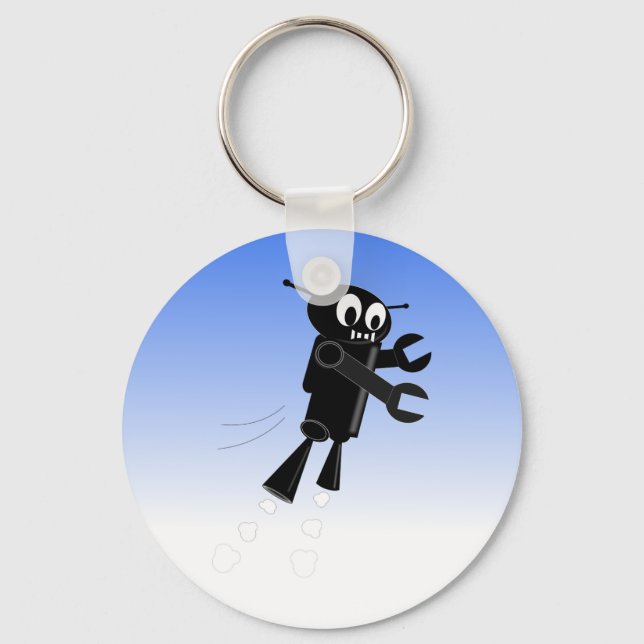 Black Flying Robot Blue Sky Background Key Ring (Front)