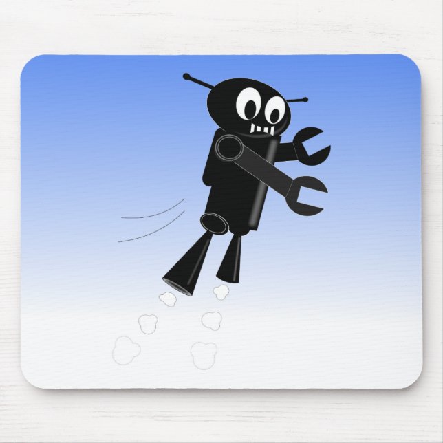 Black Flying Robot Blue Sky Background Mouse Pad (Front)