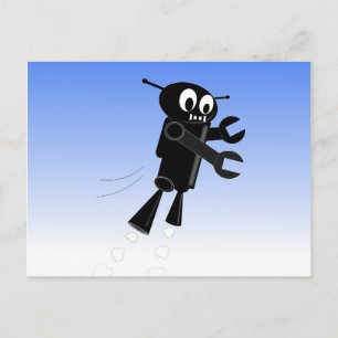 Black Flying Robot Blue Sky Background Postcard