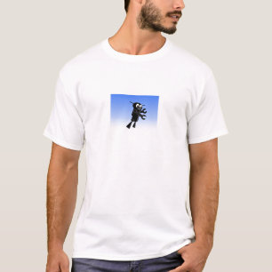 Black Flying Robot Blue Sky Background T-Shirt