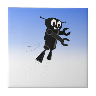 Black Flying Robot Blue Sky Background Tile