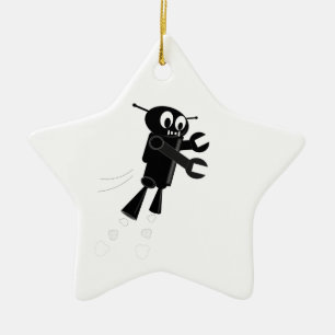 Black Flying Robot Ceramic Ornament