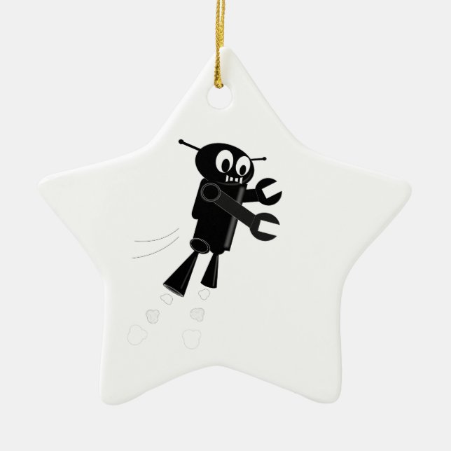 Black Flying Robot Ceramic Ornament (Front)
