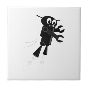 Black Flying Robot Ceramic Tile