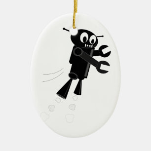 Black Flying Robot Ceramic Tree Decoration