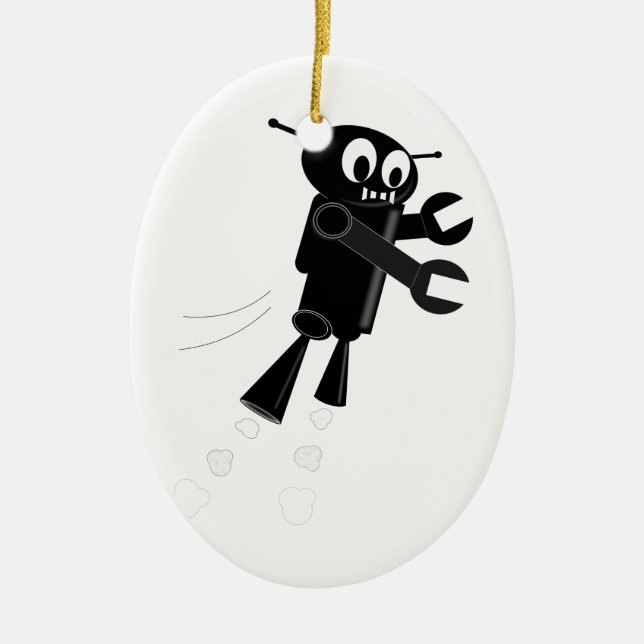 Black Flying Robot Ceramic Tree Decoration (Front)