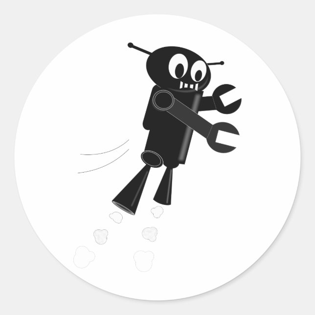 Black Flying Robot Classic Round Sticker (Front)