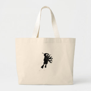 Black Flying Robot Large Tote Bag