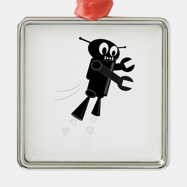 Black Flying Robot Metal Tree Decoration (Front)