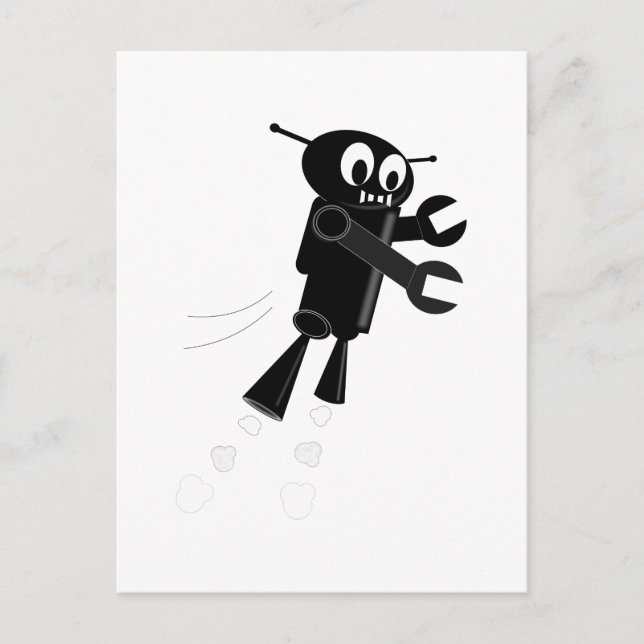 Black Flying Robot Postcard (Front)