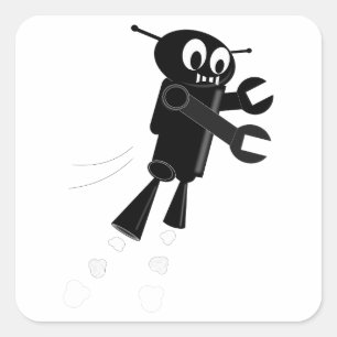 Black Flying Robot Square Sticker