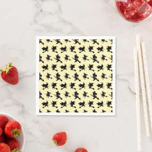Black Flying Witches Broom Silhouette Halloween Napkin