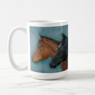 black foal chestnut colt horses portrait equine coffee mug