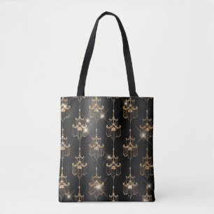 Black Foil and Gold Glitter Glam Chandeliers Tote Bag