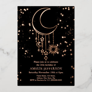Black Foil Celestial Moon Birthday Foil Invitation