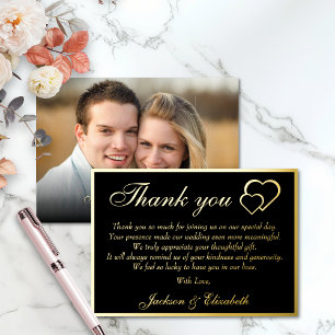 Black Foil Elegant Photo Wedding Thank You Card