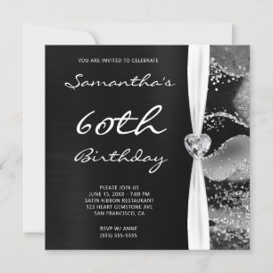 Black Foil Silver Glitter Abstract Agate Birthday Invitation