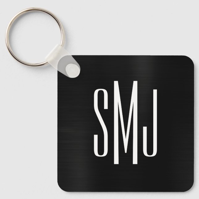 Black Foil Three Letter Monogram Key Ring (Front)