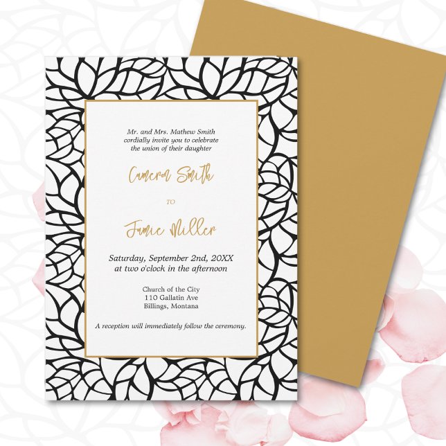 Black Foliage Outline Aztec Gold Accents Wedding Invitation (Black Foliage Outline Aztec Gold Accents Wedding Invitation)
