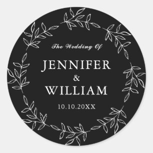 Black Foliage Whimsical Wedding Engagement Classic Round Sticker