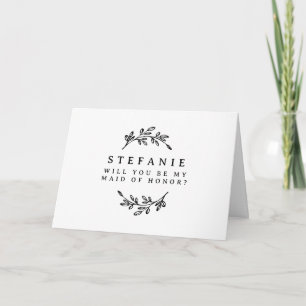 Black Foliage Wreath Will You Be My Maid of Honour Card