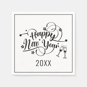 Black Font New Year's Cocktail Napkins