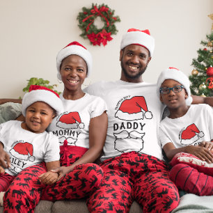 Black Font Santa Hat Beard Daddy Family Christmas T-Shirt