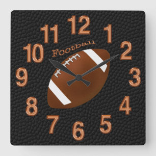 Black Football Clock with Football, Copper Numbers