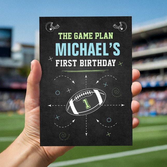 Black Football Game Sports First Birthday Party Invitation (Creator Uploaded)