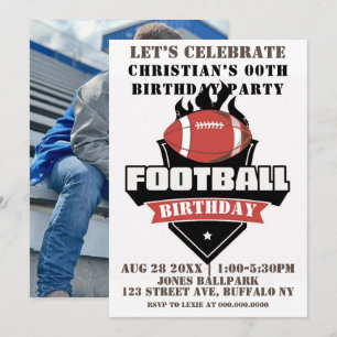 Black Football Photo Birthday Party Invites