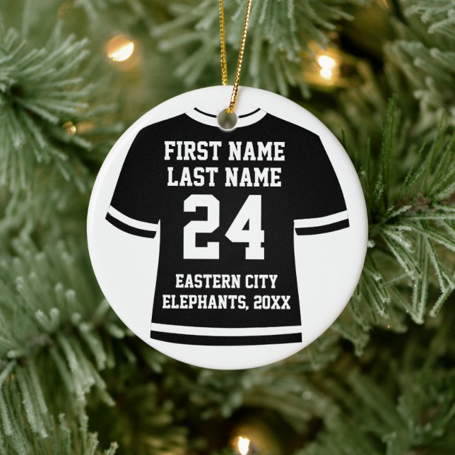 Black Football Soccer Hockey Sports Jersey Ceramic Ornament (Tree)