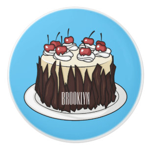 Black Forest cake cartoon illustration Ceramic Knob