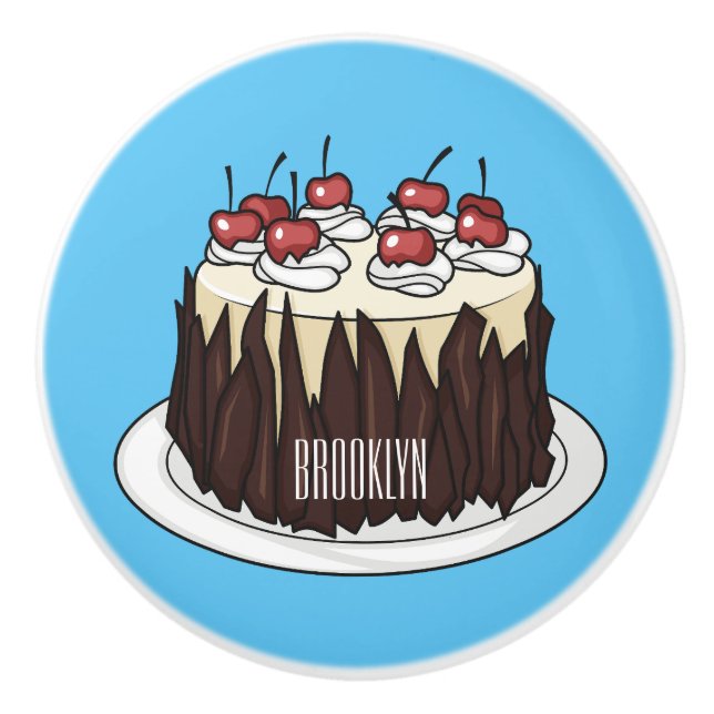 Black Forest cake cartoon illustration Ceramic Knob (Front)