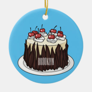 Black Forest cake cartoon illustration Ceramic Ornament